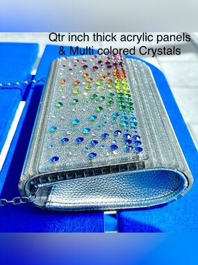 Kurt Geiger NWOT Party Bag Crossbody/Clutch Silver Thick Acrylic RainbowCrystals